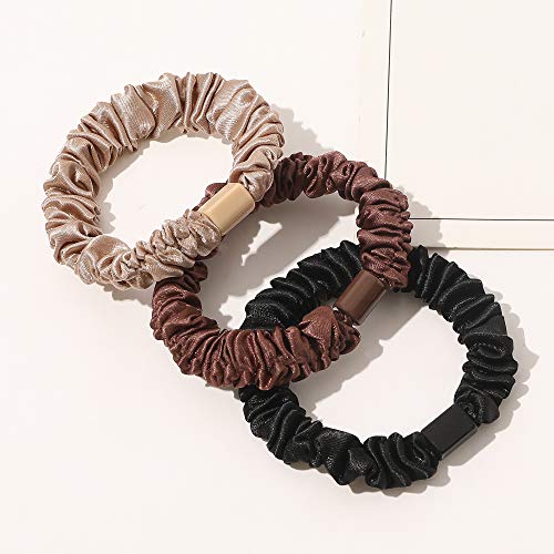 Image of Silk Hair Ties Satin Scrunchies - Small Mini Scrunchy for Women Thick Hair Accessories Cute Soft No Slip Hair Elastics Ponytail Holder for Curly Hair No Damage Hairties Gift for Girls