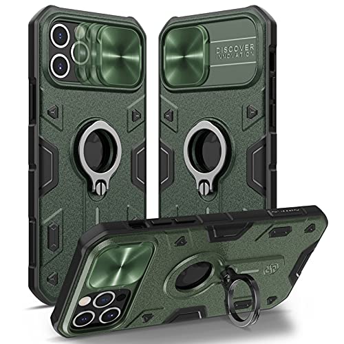 iPhone 12 Pro Max Case with Kickstand & Camera Cover, Nillkin CamShield Armor Case with Slide Lens Cover and Rotate Ring Stand, Military Grade Shockproof Case 6.7 inch, Green