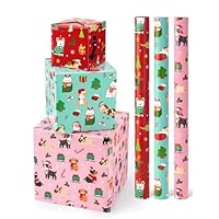 WERNNSAI Christmas Wrapping Papers - 3 Rolls 43 cm x 305 cm Christmas Dog Wrapping Papers Kids Xmas Gift Wrap Red Holiday Wrapping Paper New Year Favor Decor Wrap Red Green