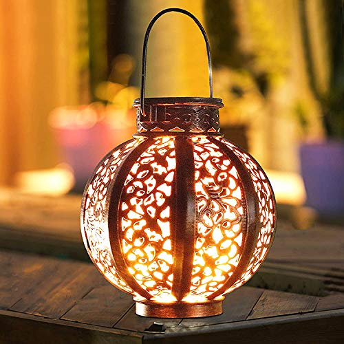 Preisvergleich Produktbild Leoie Nachtlicht, Solar-Gartenleuchte, orientalische Lampe,Außenleuchten, Hängeleuchte, Metall-Solarlaterne, IPX54 wasserdicht, Lichter marokkanisch, bronze, One size