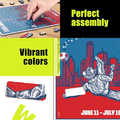 Image of FIFA World Cup 2026 City Puzzle Dallas City Poster - Wooden Puzzle for Adult, 200 Pieces Irregular Shape Puzzle, 5MM Thick, Creative Collectible Gift for Fans, Officially Licensed Product, 9.3x11.8''