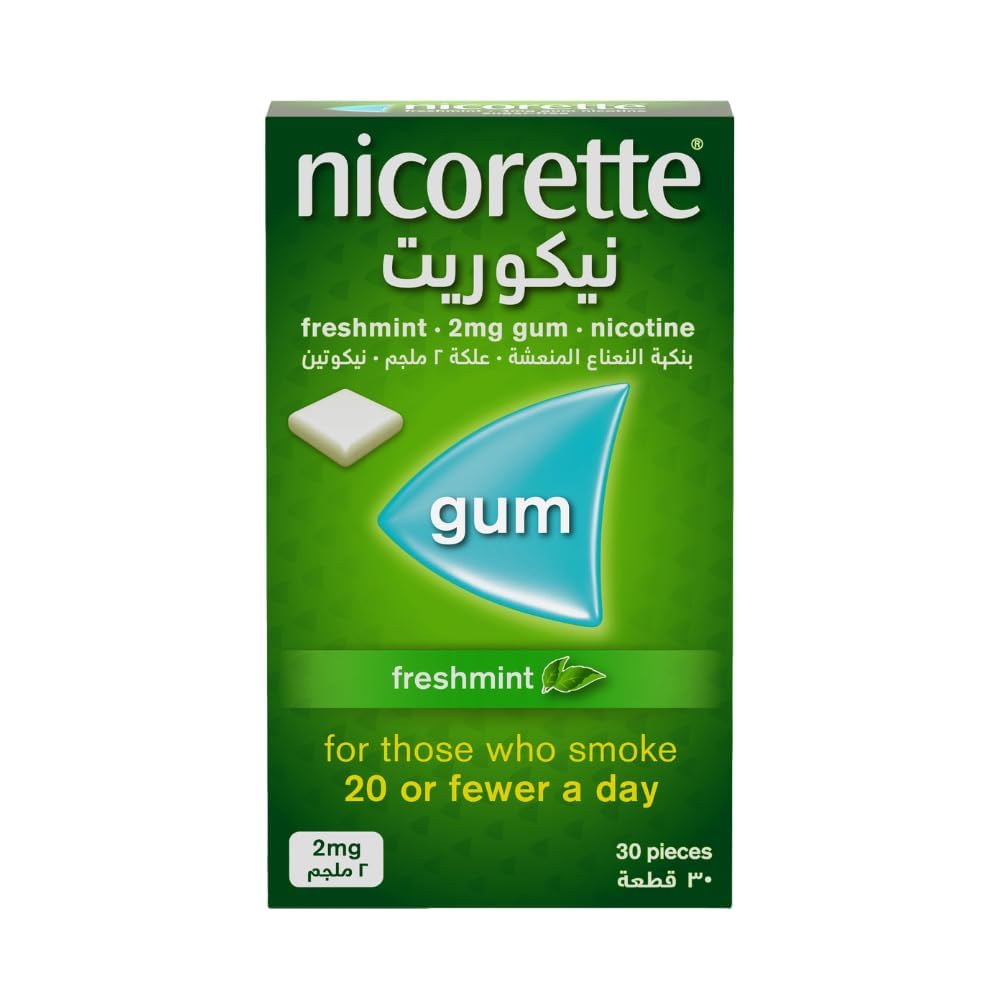 Nicorette Gum 2 mg Nicotine Gum Sugar-free, Fresh Mint Flavour, 30 Pieces