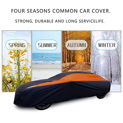 Image of MORNYRAY Waterproof Car Cover All Weather Snowproof UV Protection Windproof Outdoor Full car Cover, Universal Fit for Sedan (Orange, A4-Fit Sedan Length(186-193 inch)