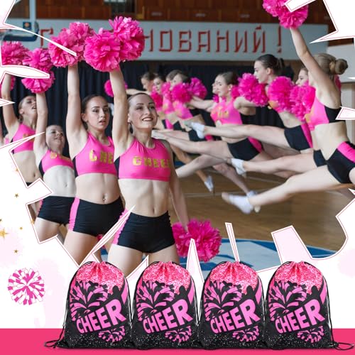 SATINIOR 20 Pcs Cheer Drawstring Backpacks Bulk Cheerleader Bags Hot Pink Cheerleading Gift Bags Cheer Accessories for Cheerleaders4