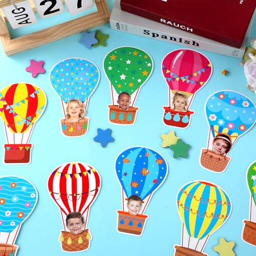 Image of 80Pcs Colorful Hot Air Balloons Cutouts Back to School Bulletin Board Hot Air Balloons Accents Paper Cut-Outs Classroom Decor for Kids DIY Craft Photo Wall Kindergarten Preschool Party Favor Supply