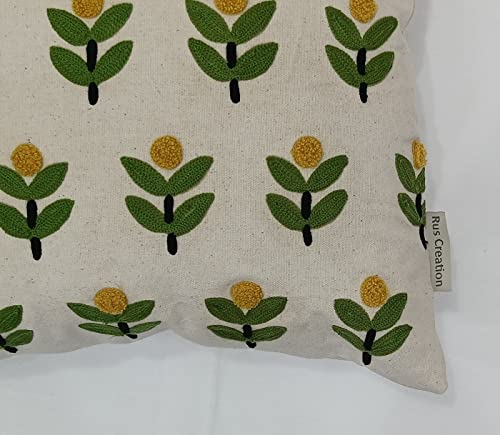 Image of Decorative Embroidery Cushion Covers-Yellow &Green(Pack of 5 Pc)|16X16 Inches |100% Cotton Covers|Zipper Closure,Decorative Square Throw Pillow for LivingRoom (Size-40cmx40cm)