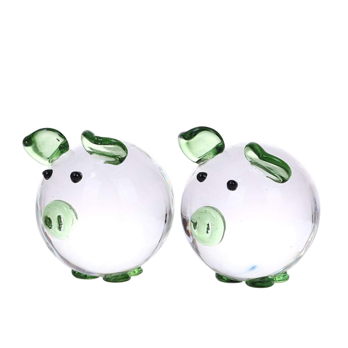 Jaswass Crystal Pig Figurine Mini Animal Collectible Statue Perfet for Decoration with Gift Box Set of 2 (Green)