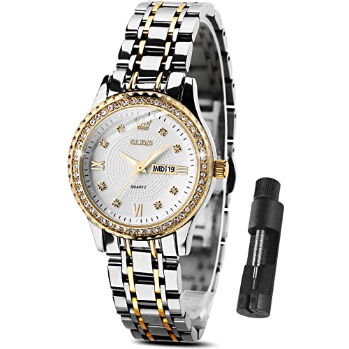 Image of OLEVS Watches Women with Date Silver Stainless Steel Luxury Ladies Watches with Small Writs Diamond Watches for Women Waterproof Elegant Dress Quartz Analog Women's Wrist Watches Reloj de Mujer