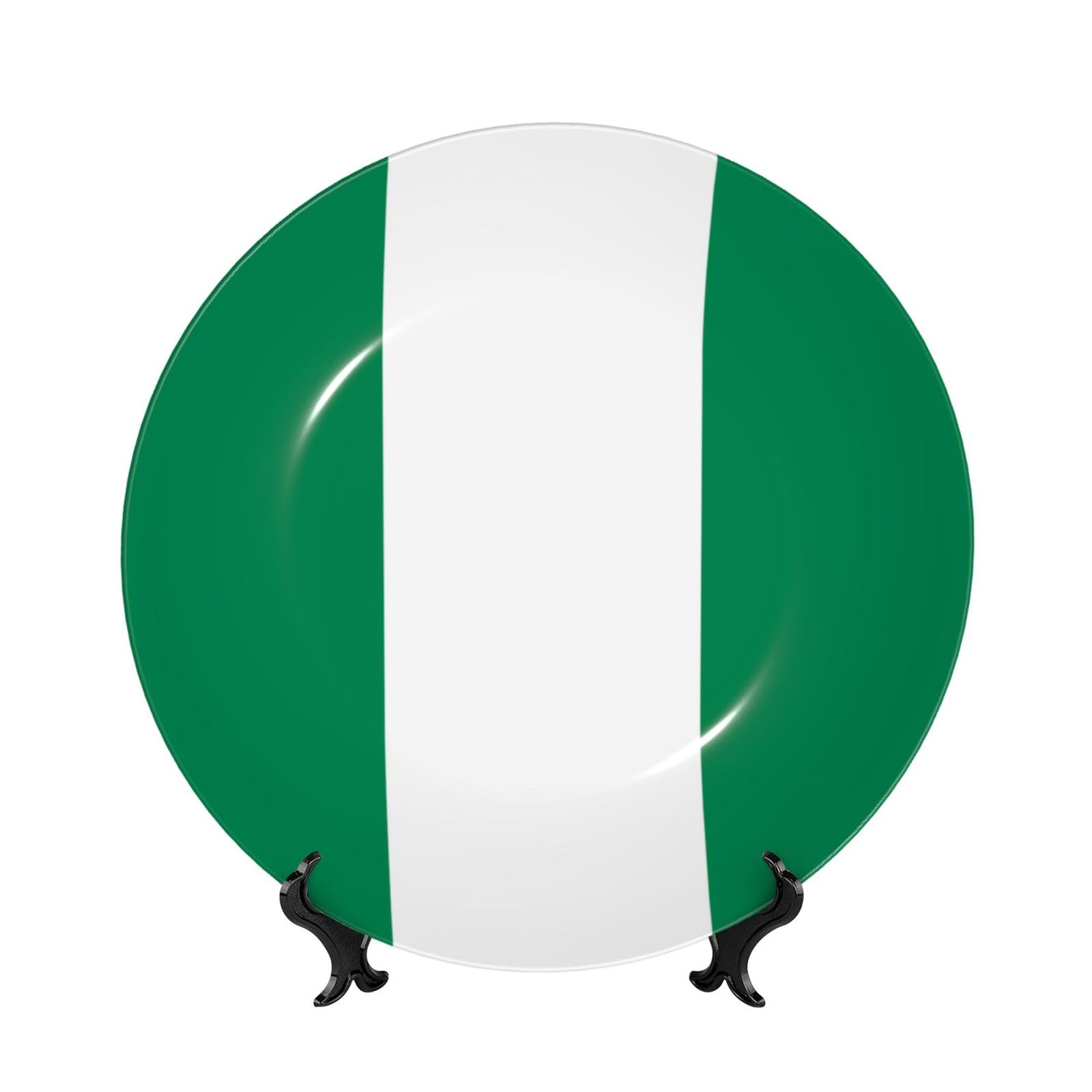 SXZVVBN Flag of Nigeria Bone China Decorative Plate Art with Stand Removable Adhesive Hanging for Home Office 7in