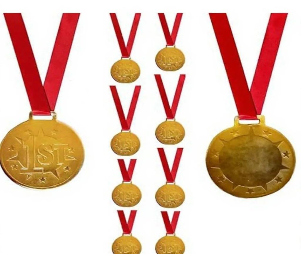 Premium Winner Medals with Ribbon, Sports Competition Awards, School Achievement Recognition, Gold Metal Medals (Gold Pack of 10)-picture-19