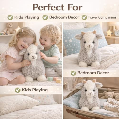 Image of Sheep Soft Toy for Kids, Ultra Soft Plush Stuffed Animal for Baby Boys & Girls, Cute Goat Teddy Toy for Kids, Birthday Gift & Room Decor Toy, Grey & White Color, 40 cm