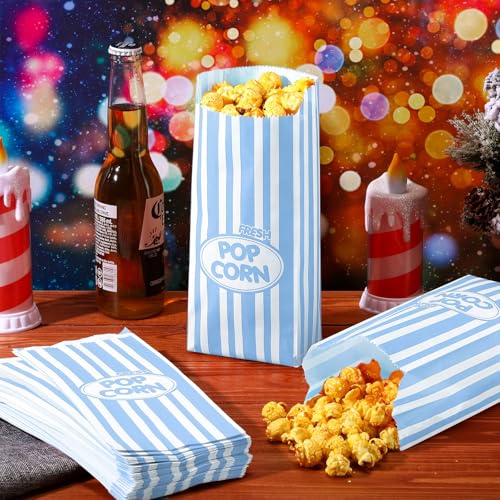 Image of Sherr 1000 Pcs 2oz Blue Popcorn Bags Bulk Retro Stripes Disposable Popcorn Bags for Circus Carnival Party Favors Movie Nights Birthday Party Event Supplies Machine Accessories(Light Blue)