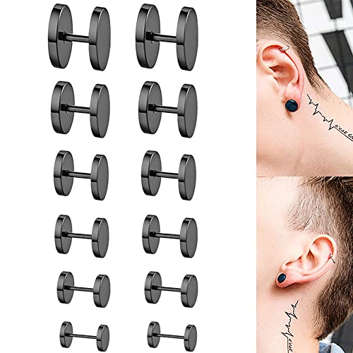 Black Round Stud Earrings Set Stainless Steel Ear Studs for Men Women 3-10mm2