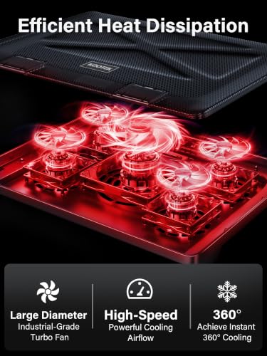 Image of Kootek Laptop Cooling Pad, Laptop Cooler with 5 Quiet Fans for 12 inch-17 inch Computer PC Notebook Gaming Laptop Fan, Height Adjustable Laptop Cooling Stand Laptop Accessories, Red