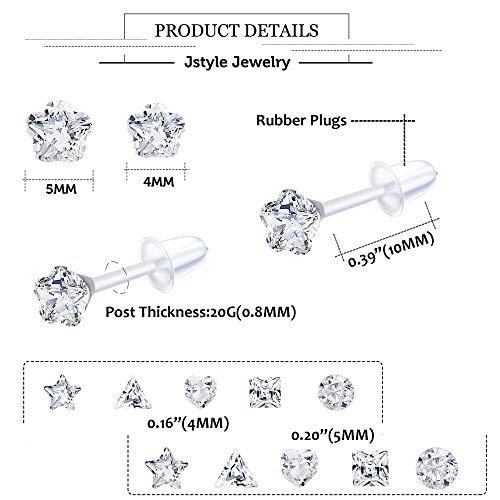 Jstyle 12Pairs Clear Plastic Stud Earrings for Women Acrylic Post Star Heart Rhinestone Ear Studs Piercing Retainers2