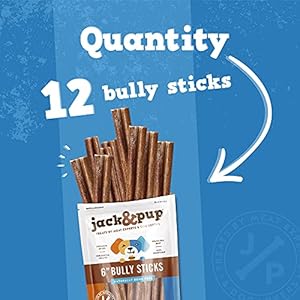 Jack&Pup 6-inch Premium Odor Free Bully Sticks Dog Treats12 Pack Jumbo Size,– 6” Long Natural Gourmet Chews Dog Treat – Fresh Beef Flavor – 60% Longer Lasting Bully Stick JackPup 6 inch Premium Odor Free Bully Sticks Dog Treats12 Pack Jumbo Size 6 Long Natural Gourmet Chews Dog Treat–Fresh Beef Flavor–60 Longer Lasting Bully Stick