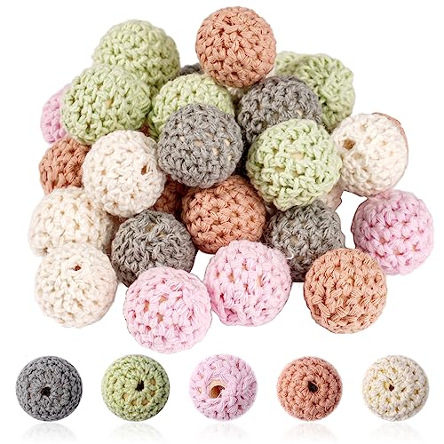 30 Stück Häkelperlen, 16mm Gehäkelt Holzperlen zum Auffädeln...