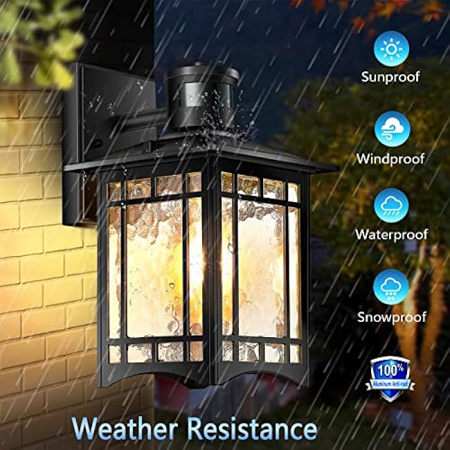 Motion Sensor Outdoor Lights, Dusk to Dawn Light Fixture, Black Wall Sconce Lighting, Front Porch Light, Exterior Lights for House Patio, Outside Door Wall Mount Anti-Rust Lantern