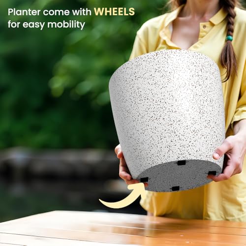 Image of YUCCABE ITALIA SHERA Stella 14 Inch Plastic Plant Pot for Home Decor Indoor Plant Pots for Living Room Plastic Flower Pot for Garden (Marble White, 14 INCH - 4 Pcs)