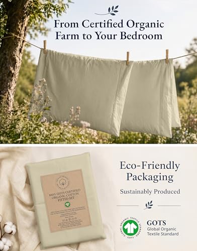 Image of LANE LINEN Fitted Sheet Full Size, 100% Organic Cotton, 3Pc Set (1 Fitted Sheet, 2 Pillowcases), Percale Weave, Full Bed Fitted Sheets, Ultra Soft, Fits Mattress Upto 15 inch Deep - Linen (No Flat Sheet)
