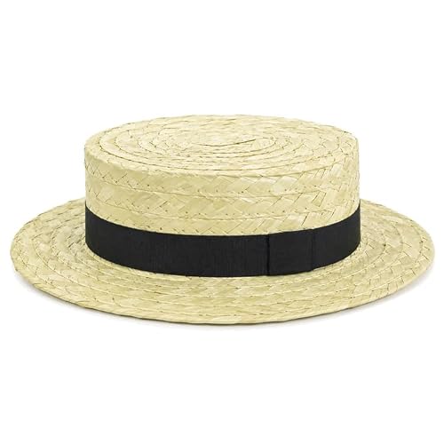 Générique Chapeau Canotier en Paille, Ruban Noir, Taille Unique, Cadeau Invité Mariage, Homme et Femme, 31 cm (1)