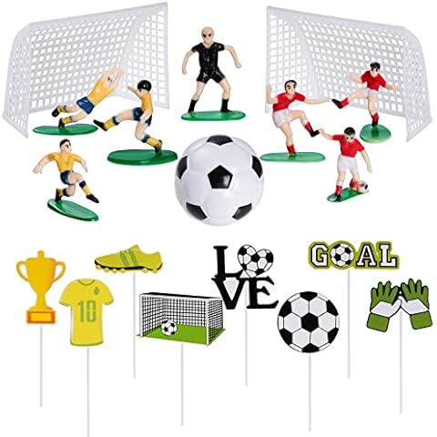 Pistha 18 Pieces Soccer Cake Topper Decorations Soccer Ball Cupcake Topper Soccer Player figure for Soccer Birthday Party Sport Party Football Theme Party Supplies for Men Boy Cover