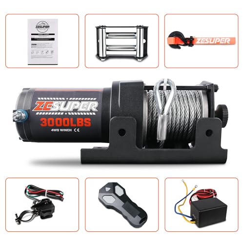 image for ZESUPER 3000 lb Electric Winch Steel Cable Off Road ATV Winch Waterpro