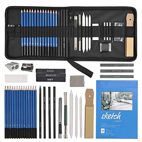 Image of Corslet 83 Pcs Sketch and Color Pencils Set With Zipper Carry Case | Oil-Based Professional Pencil Set for Kids & Adult | Art Sketching Kit with Graphite Charcoal Drawing Pencil Set for Artist