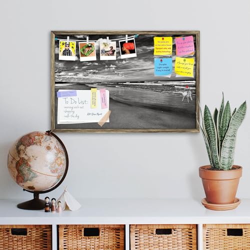 Image of ArtzFolio Sea, Air, & Land Monochrome Contrast | Bulletin Board Notice Pin Board | Vision Soft Board Combo with Thumb Push Pins & Sticky Notes | Antique Golden Frame | 18 x 12 inch (46 x 30 cms)
