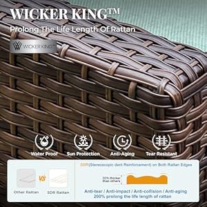 Swivel Glider Patio Furniture Set 8 Pcs Wicker Outdoor Conversation Set 2 x Swivel Chairs 2 x Leg Chairs 1 x 3 Seater Sofa and 2 x Ottomans and 56 Fire Pit Table Blue