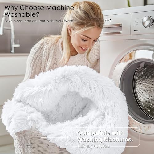 OLANLY 2x5 Machine Washable Runner Rugs for Hallway, Soft Fluffy Shaggy Bedside Rugs for Bedroom, Living Room, Indoor Floor Carpet for Kids Girls and Boys, Nursery Rooms, Home Decor Aesthetic, White