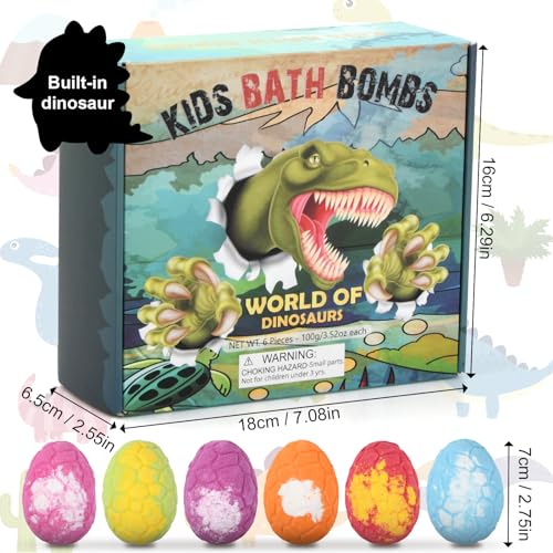 Bezavea 6 Pack Bath Bombs for Kids with Surprise Dinosaurs Toys Inside, Handmade Large Bath Bombs Gift Set, Natural Essential Oil SPA Bath Fizzies Set, Christmas Birthday Gifts for Boys Girls - Image 3