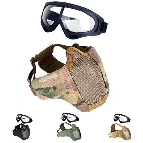 Unigear Half Face Lower Mask Foldable Mesh Adjustable Tactical Metal Steel Mask for Airsoft/Hunting/Paintball/Shooting (Camo)