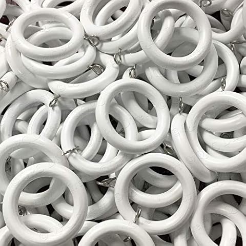 QPC Direct Quality Wood Wooden Curtain Rings to fit pole up to 28mm, 20 Pack (White) Cover