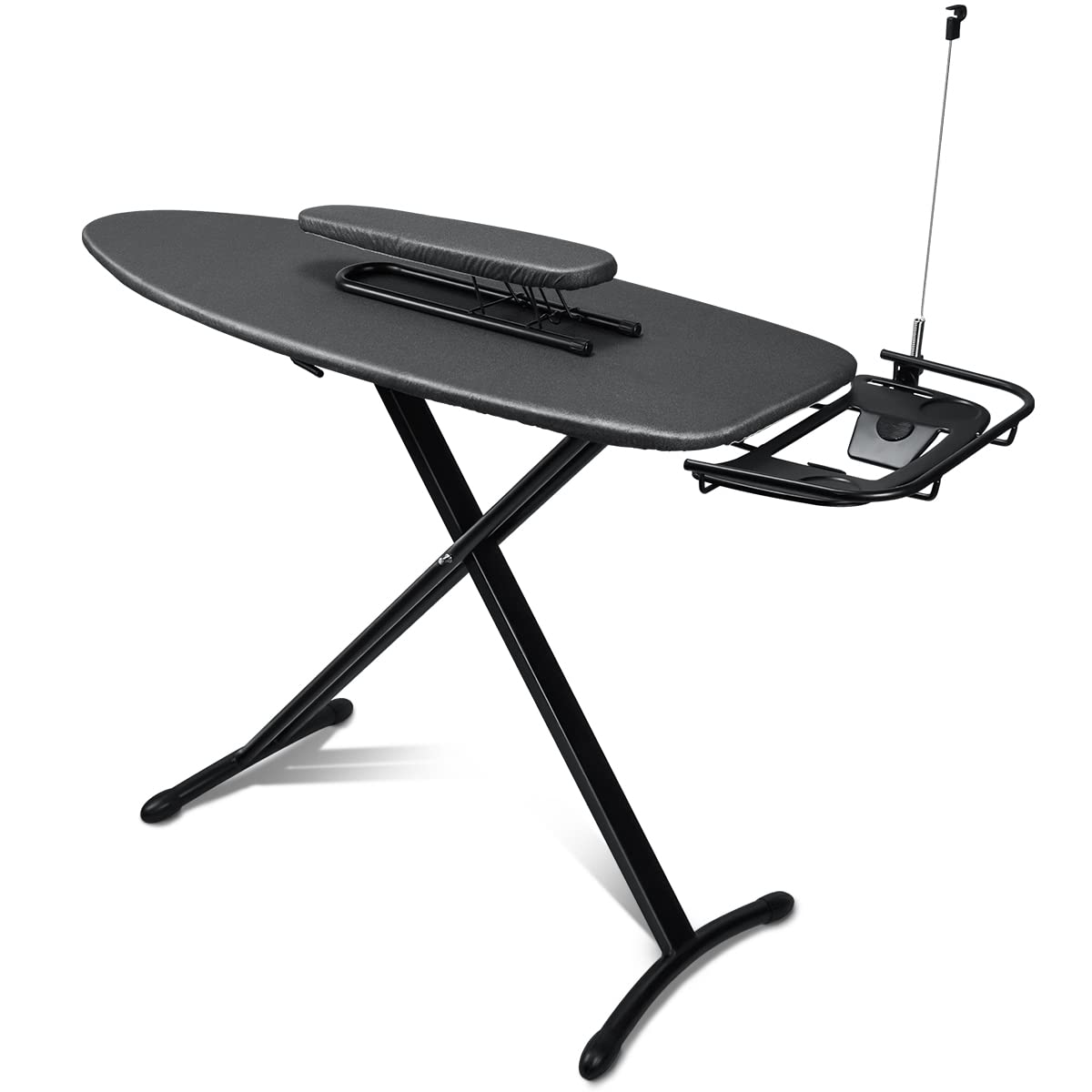 Duwee Deluxe Ironing Board 18" x 48" with Retractable Iron Rest, Extra Wide Ironing Board with Sleeve Board, Adjustable Height, Foldable T-Leg Design (Black)