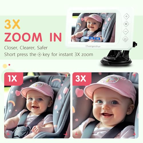 Image of S100P Baby Car Camera with Ultra Night Vision, 5'' HD 1080P IPS Baby Car Monitor with 3X Zoom, Backseat /Carseat /Rear Seat Camera USB, Easy No-Damage Install, Safety for Infants and Pets (5 inch Green)