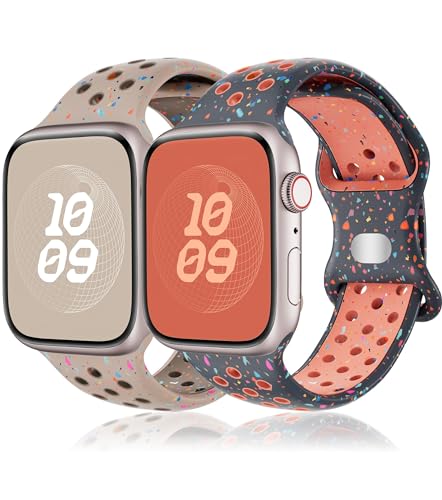 2 Pack Correa para Apple Watch 45mm 40mm 44mm 42mm 46mm 49mm 41mm 38mm,Band Silicona para Apple Watch Series10 9 8 7 6 5 4 3 SE Ultra 2/1 Nike Reloj Pulsera iWatch Band,Correas Deportiva Hombre/Mujer