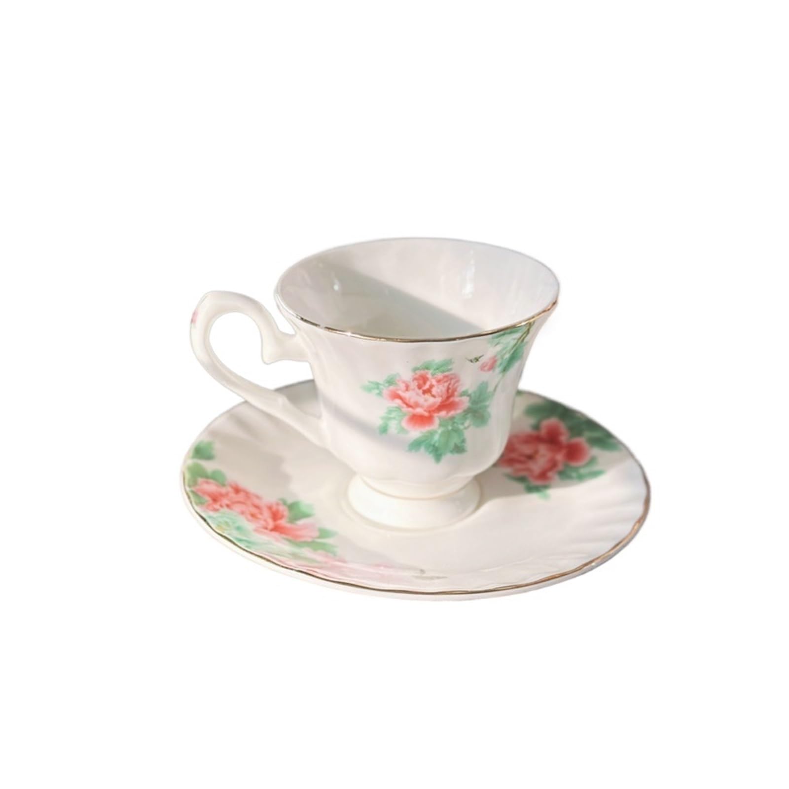 Juego de Tazas y platillos de café: Taza de té con diseño de Mariposa y Flor, Tazas de Espresso con Rosas, tazón de arroz, Plato, Cuchara y platillo (Juego de Tazas de 50 ml).