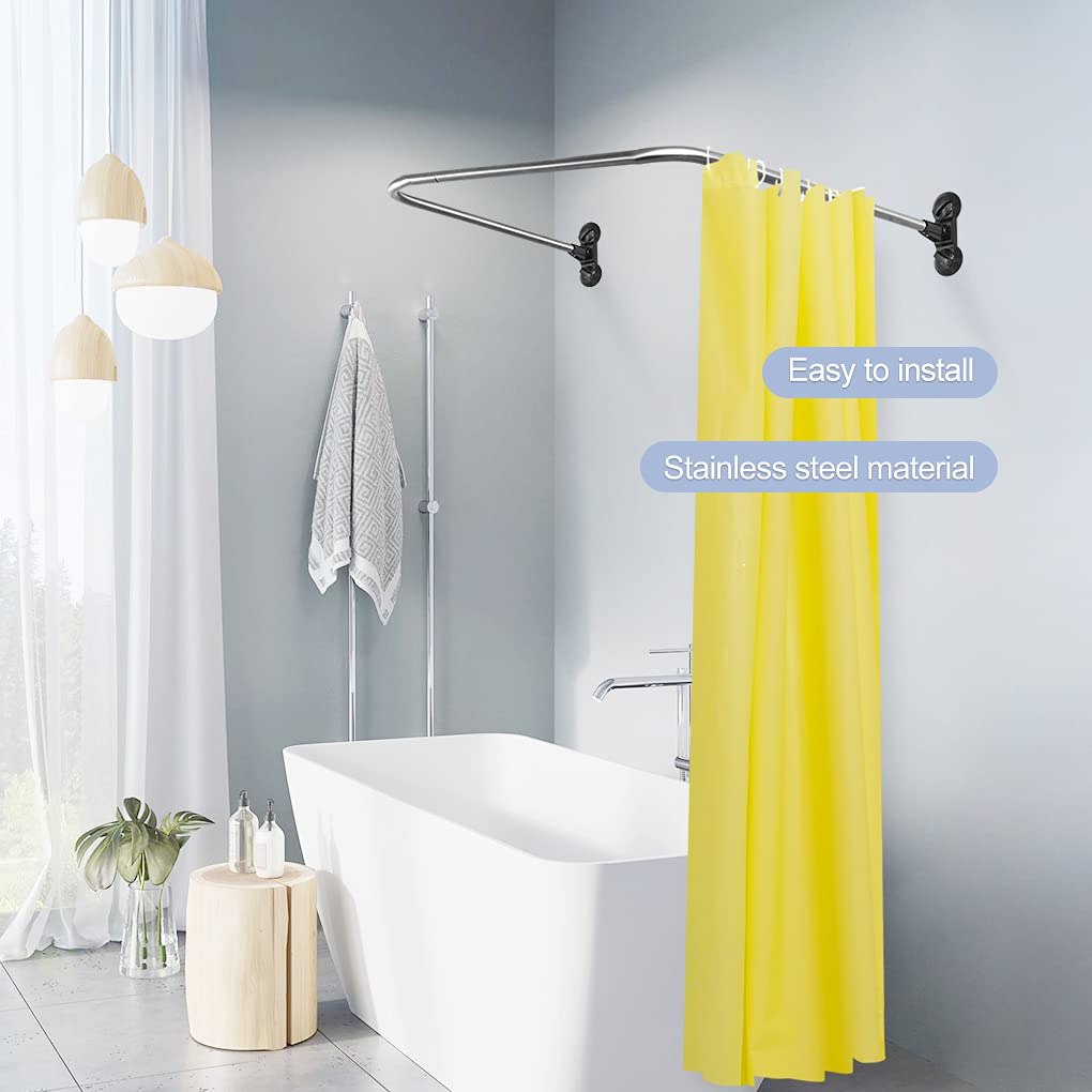 Asta Per Tenda Da Doccia Retrattile a Forma Di L, Asta Doccia Angolare in Acciaio Inox 304 Inclusi 18 Anelli, Installazione Senza Trapano, Adatta Per Bagno Negozio Di Abbigliamento (70-100×110-170 cm