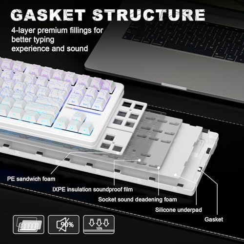 Image of YUNZII YZ87 Gasket Mechanical Keyboard,TKL Wireless Hot Swappable with 5-Layer Padding, BT5.0 /2.4G /USB-C NKRO RGB Backlit for Win /Mac(White Line, Milk Switch)