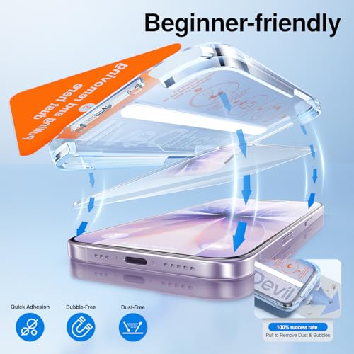 Image of SMARTDEVIL (2+2 Pack HD Clear Screen Protector for iPhone 17 with 2 Camera Lens Protectors, 9H Tempered Glass, Shatter-Resistant, SmartPull Dust & Bubble-Free Install Frame, Case-Friendly