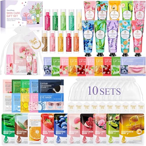 70PCS Gifts for Women - Skincare Gift Set Party Supplies for Girls with Multipack Face Masks Hand Cream Lip Balm Under Eye Patches Lip Mask Spa Party Favors for Wedding Birthday Christmas