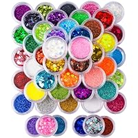 FANDAMEI Glitter, 48 Color Chunky Glitter & Fine Glitter for Crafts, Bulk Rainbow Craft Glitter for Resin Nail Art, Holographic Sparkles for Festival Makeup, Iridescent Flakes for Kids & Adults