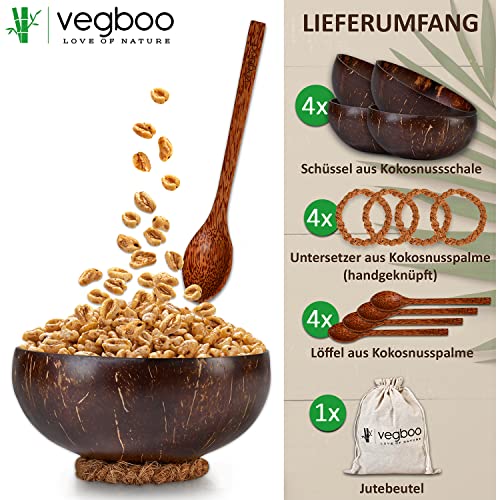 Vegboo® - Set di 4 ciotole al cocco, 14 pezzi, con...