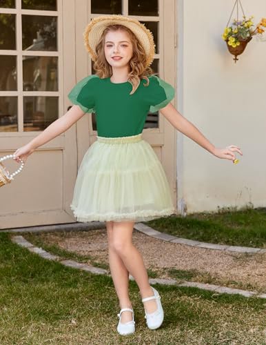 Image of Arshiner Girls Shirts Mesh Puff Short Sleeves Blouse Crewneck Cute Print Summer Kids Tee Tops