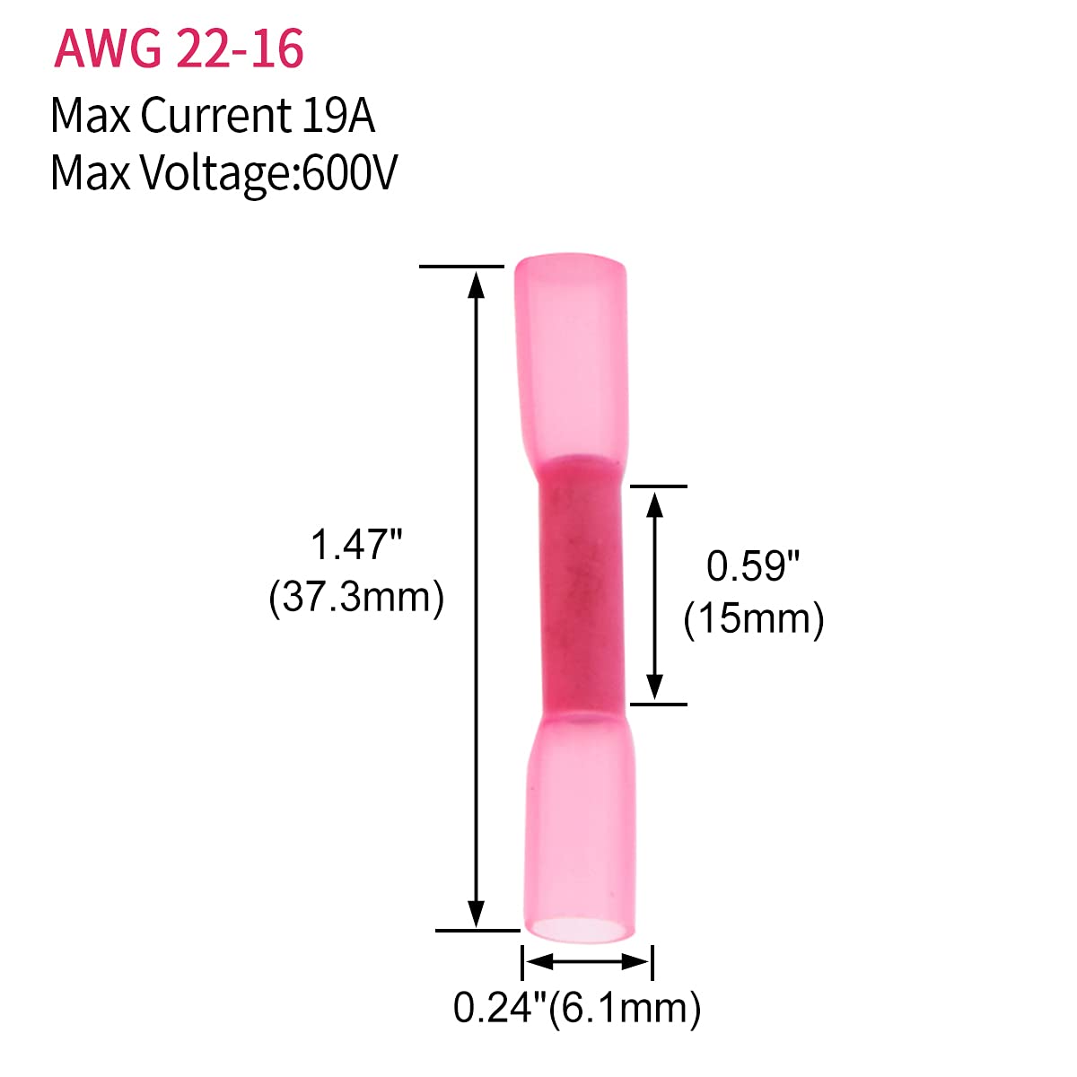 Baomain 100 Pcs Heat Shrink Butt Connector 18-20 AWG Terminals Heat Shrink Waterproof Wire Connector Red