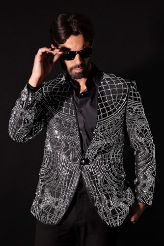 Barabas Men's Geometric Studded Henley Lapel Blazer 3BLR143