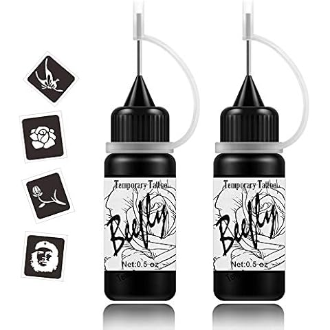 Beefly Art Painting Temporary Kit Semi Permanent Freehand Gel(Natural Plants Based) Dozens Pcs Free Stencils, DIY Fake Freckles, Full Kit 2 Bottles(1oz) Cover
