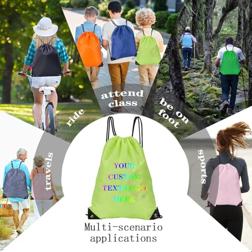 Custom Bags With Your Logo Set of 100 Custom Backpack Draw String Bags Pack Bulk for Travelling Swimming Gym Everyday Use (Yellowish green)