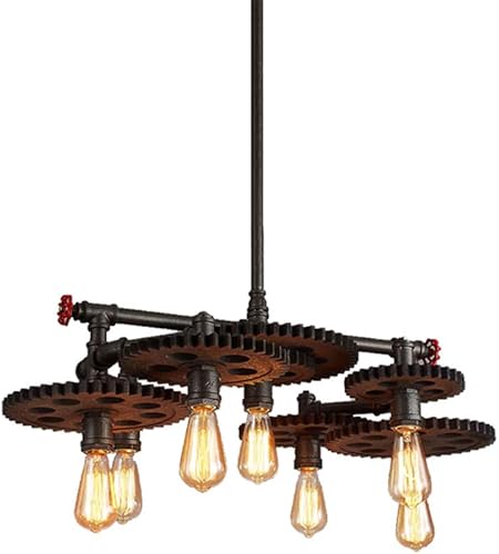 NIUYAO Lámpara colgante vintage estilo industrial retro metal 7 portalámparas novedad engranaje lámpara colgante con lámparas de tubo decoración
